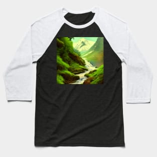 Digital painting of Mountains with Snow and River Baseball T-Shirt